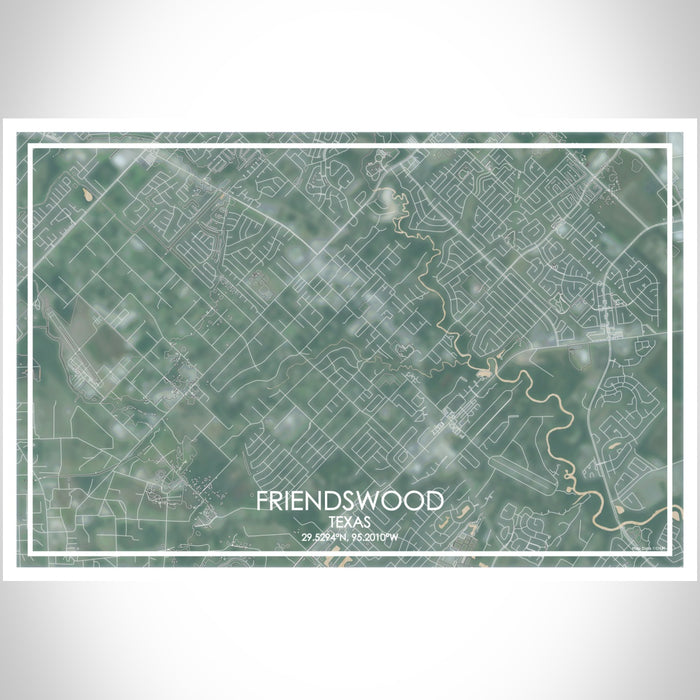 Friendswood Texas Map Print Landscape Orientation in Afternoon Style With Shaded Background