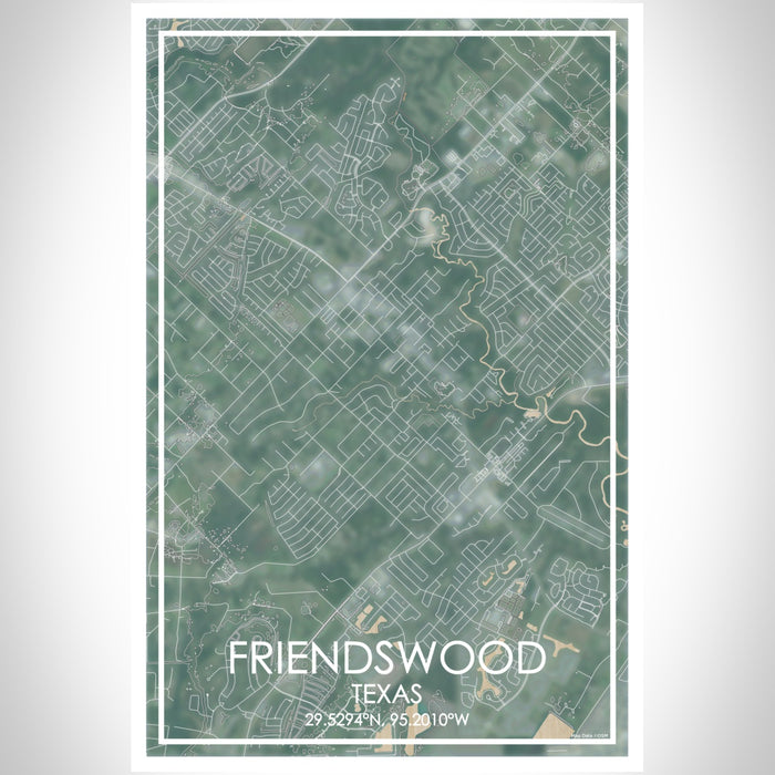 Friendswood Texas Map Print Portrait Orientation in Afternoon Style With Shaded Background