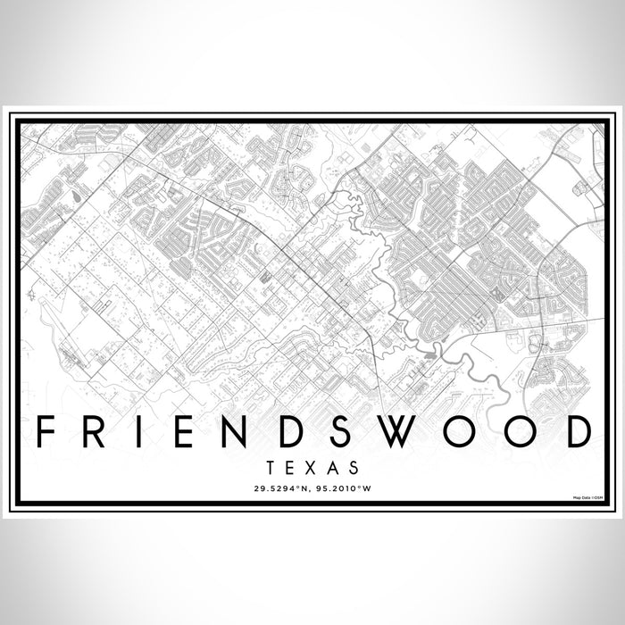 Friendswood Texas Map Print Landscape Orientation in Classic Style With Shaded Background