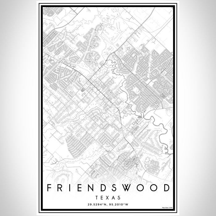 Friendswood Texas Map Print Portrait Orientation in Classic Style With Shaded Background