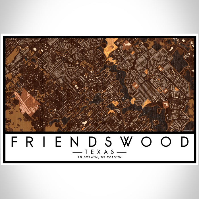 Friendswood Texas Map Print Landscape Orientation in Ember Style With Shaded Background