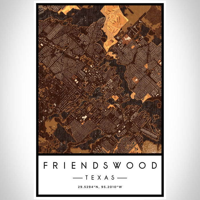 Friendswood Texas Map Print Portrait Orientation in Ember Style With Shaded Background