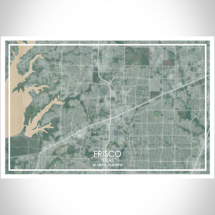 Frisco Texas Map Print Landscape Orientation in Afternoon Style With Shaded Background