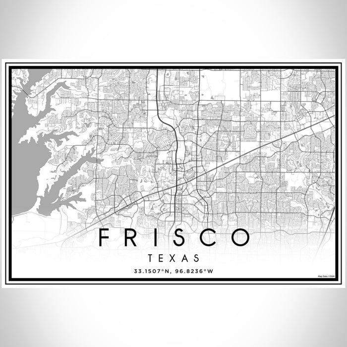 Frisco Texas Map Print Landscape Orientation in Classic Style With Shaded Background