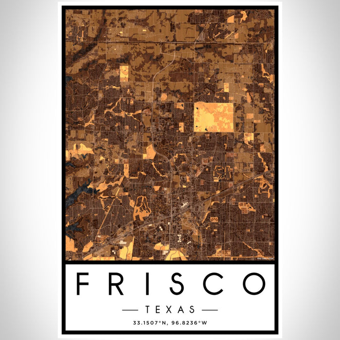 Frisco Texas Map Print Portrait Orientation in Ember Style With Shaded Background