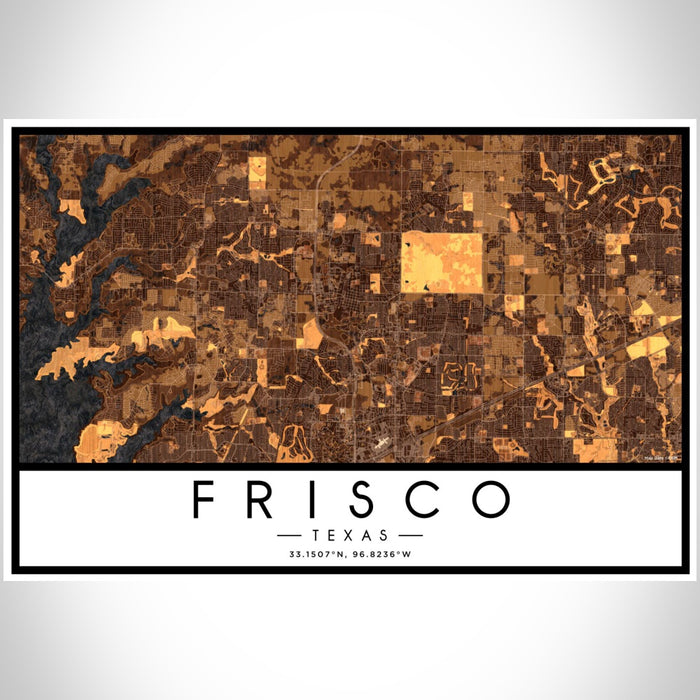 Frisco Texas Map Print Landscape Orientation in Ember Style With Shaded Background