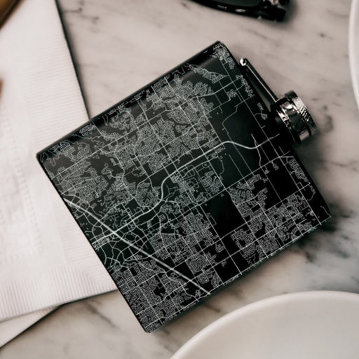 Frisco Texas Custom Engraved City Map Inscription Coordinates on 6oz Stainless Steel Flask in Black