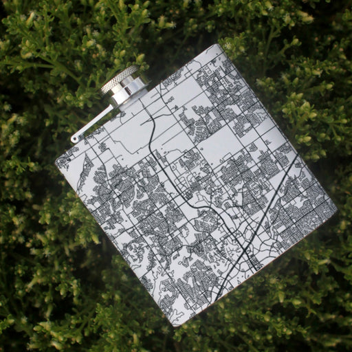 Frisco Texas Custom Engraved City Map Inscription Coordinates on 6oz Stainless Steel Flask in White