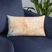 Custom Frisco Texas Map Throw Pillow in Watercolor on Blue Colored Chair