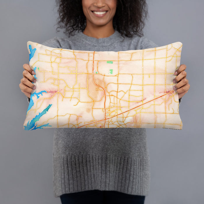 Person holding 20x12 Custom Frisco Texas Map Throw Pillow in Watercolor