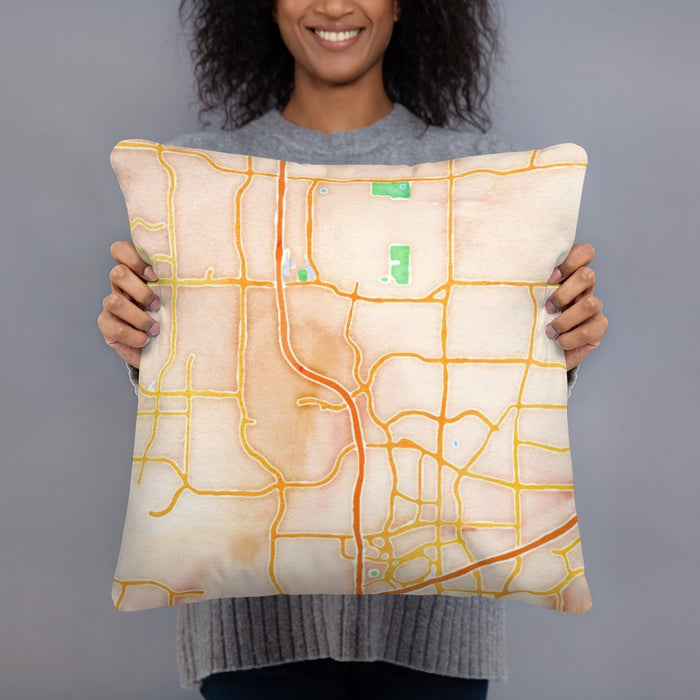 Person holding 18x18 Custom Frisco Texas Map Throw Pillow in Watercolor