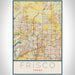 Frisco Texas Map Print Portrait Orientation in Woodblock Style With Shaded Background