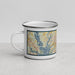 Left View Custom Frisco Texas Map Enamel Mug in Woodblock