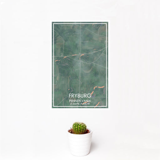 12x18 Fryburg Pennsylvania Map Print Portrait Orientation in Afternoon Style With Small Cactus Plant in White Planter