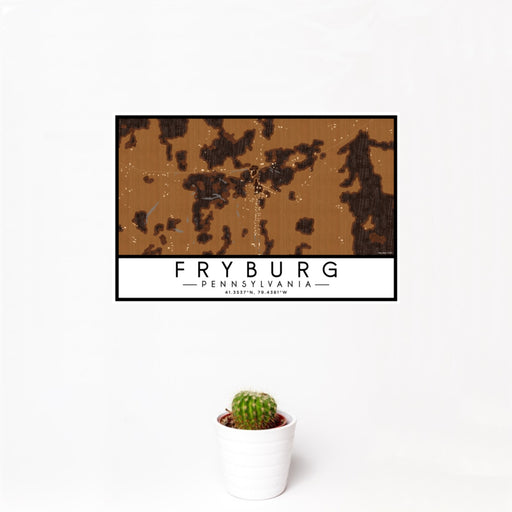 12x18 Fryburg Pennsylvania Map Print Landscape Orientation in Ember Style With Small Cactus Plant in White Planter