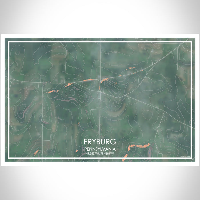 Fryburg Pennsylvania Map Print Landscape Orientation in Afternoon Style With Shaded Background