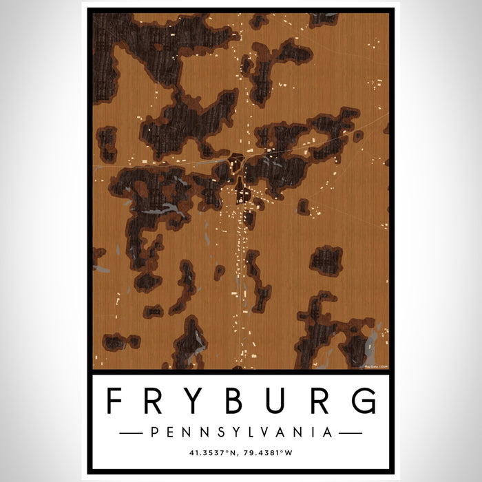 Fryburg Pennsylvania Map Print Portrait Orientation in Ember Style With Shaded Background