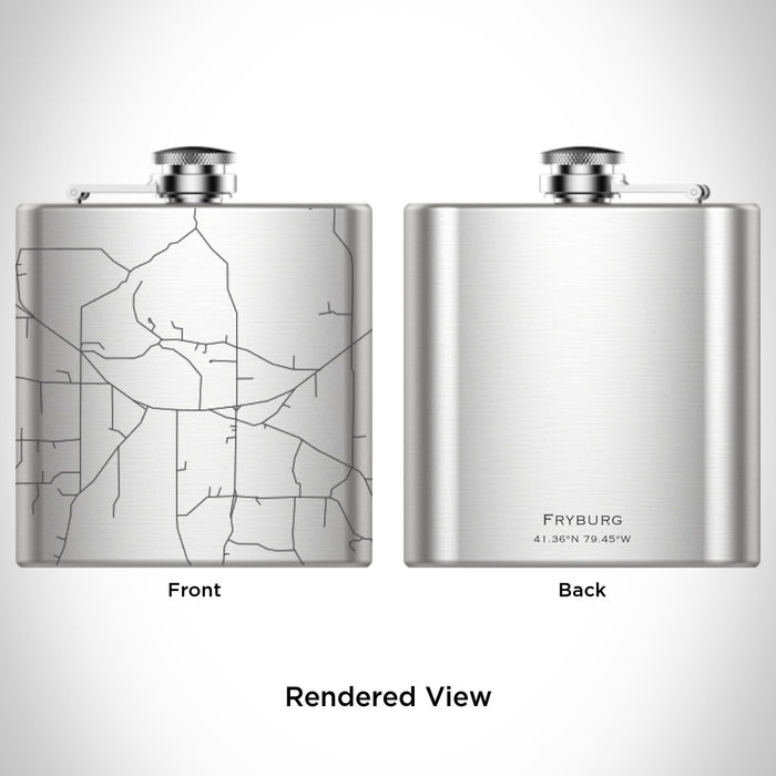 Rendered View of Fryburg Pennsylvania Map Engraving on 6oz Stainless Steel Flask
