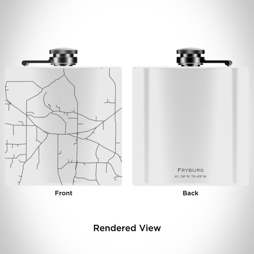 Rendered View of Fryburg Pennsylvania Map Engraving on 6oz Stainless Steel Flask in White
