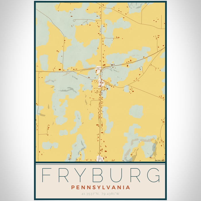 Fryburg Pennsylvania Map Print Portrait Orientation in Woodblock Style With Shaded Background