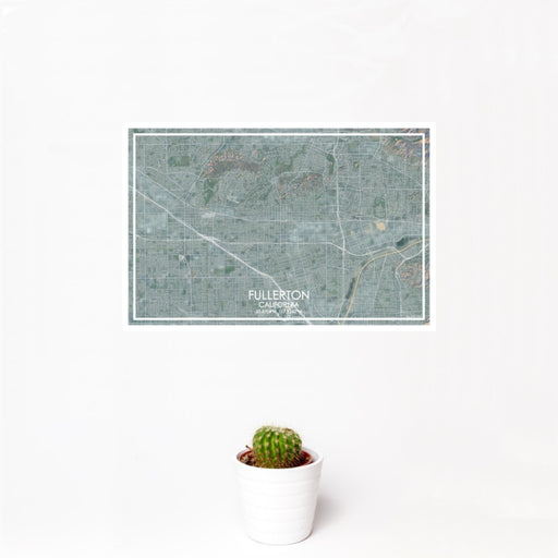 12x18 Fullerton California Map Print Landscape Orientation in Afternoon Style With Small Cactus Plant in White Planter
