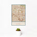 12x18 Fullerton California Map Print Portrait Orientation in Woodblock Style With Small Cactus Plant in White Planter