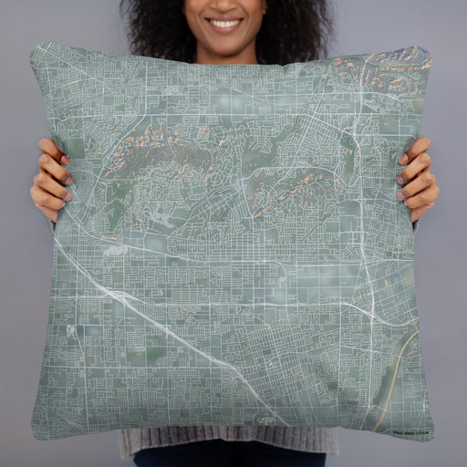 Person holding 22x22 Custom Fullerton California Map Throw Pillow in Afternoon