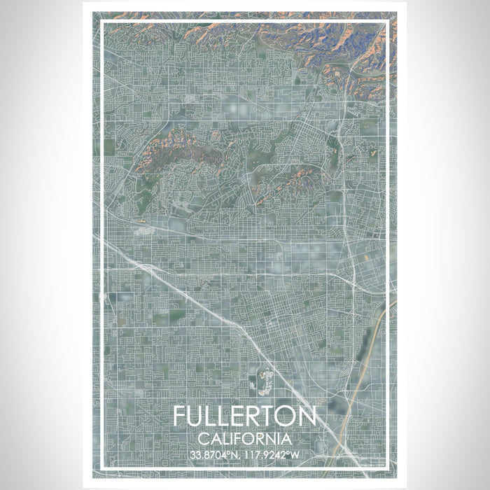 Fullerton California Map Print Portrait Orientation in Afternoon Style With Shaded Background
