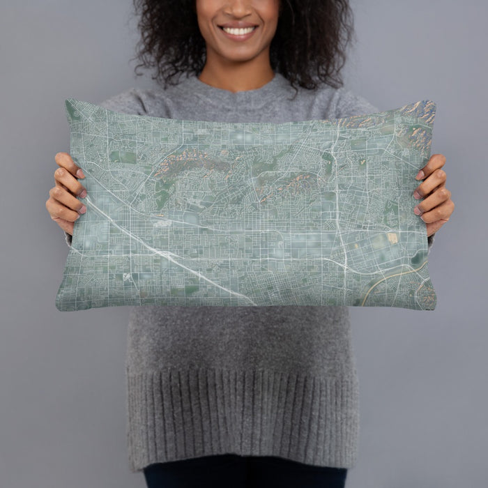 Person holding 20x12 Custom Fullerton California Map Throw Pillow in Afternoon
