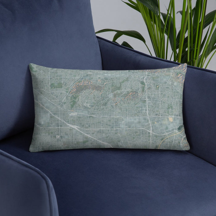 Custom Fullerton California Map Throw Pillow in Afternoon on Blue Colored Chair