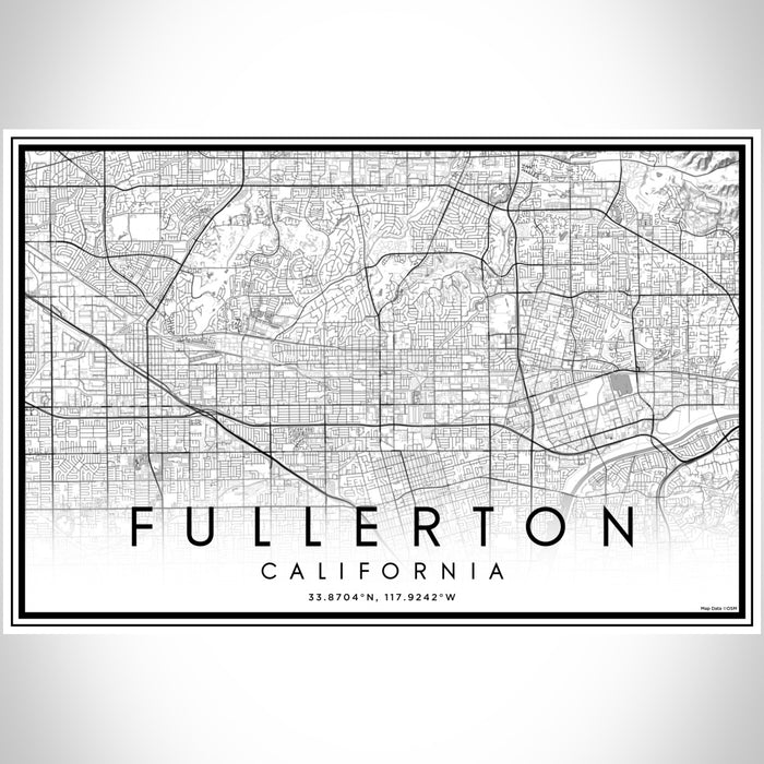 Fullerton California Map Print Landscape Orientation in Classic Style With Shaded Background