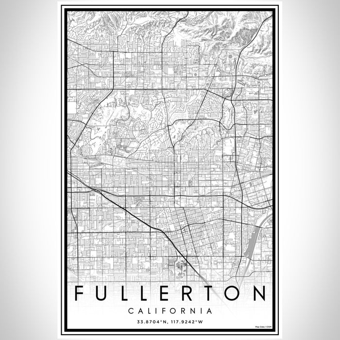 Fullerton California Map Print Portrait Orientation in Classic Style With Shaded Background