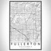 Fullerton California Map Print Portrait Orientation in Classic Style With Shaded Background