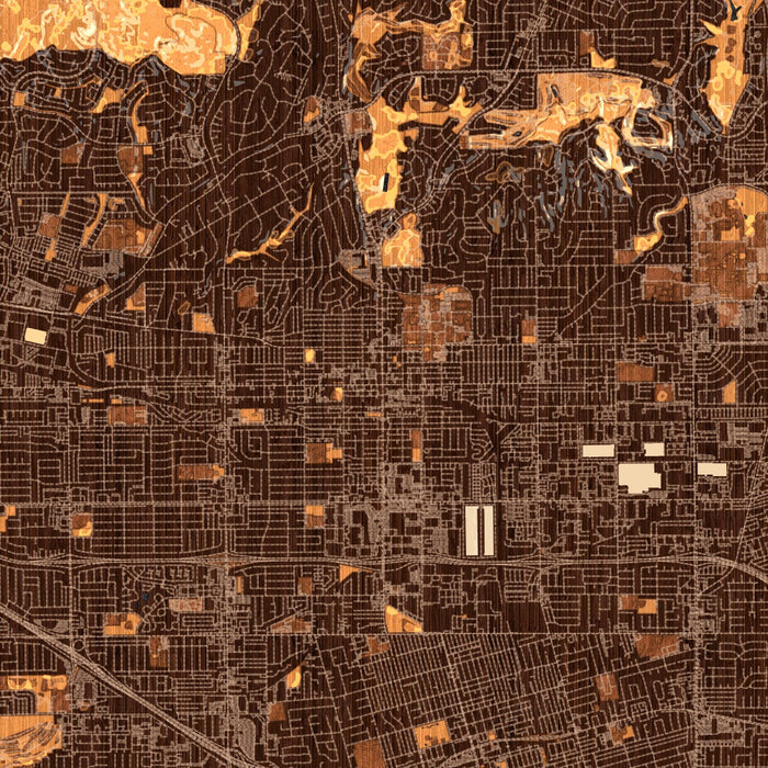 Fullerton California Map Print in Ember Style Zoomed In Close Up Showing Details