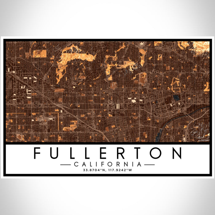 Fullerton California Map Print Landscape Orientation in Ember Style With Shaded Background