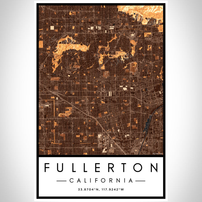 Fullerton California Map Print Portrait Orientation in Ember Style With Shaded Background
