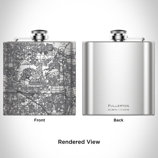 Rendered View of Fullerton California Map Engraving on 6oz Stainless Steel Flask