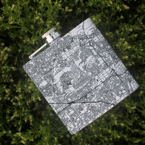 Fullerton California Custom Engraved City Map Inscription Coordinates on 6oz Stainless Steel Flask in White