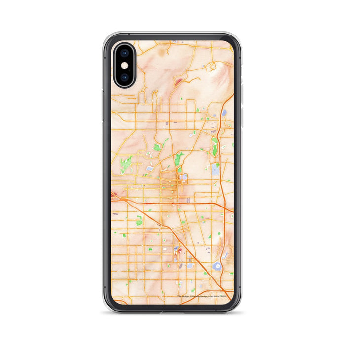 Custom iPhone XS Max Fullerton California Map Phone Case in Watercolor