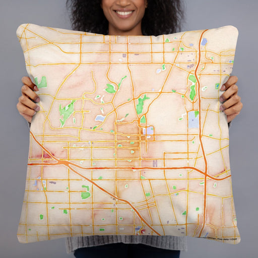 Person holding 22x22 Custom Fullerton California Map Throw Pillow in Watercolor