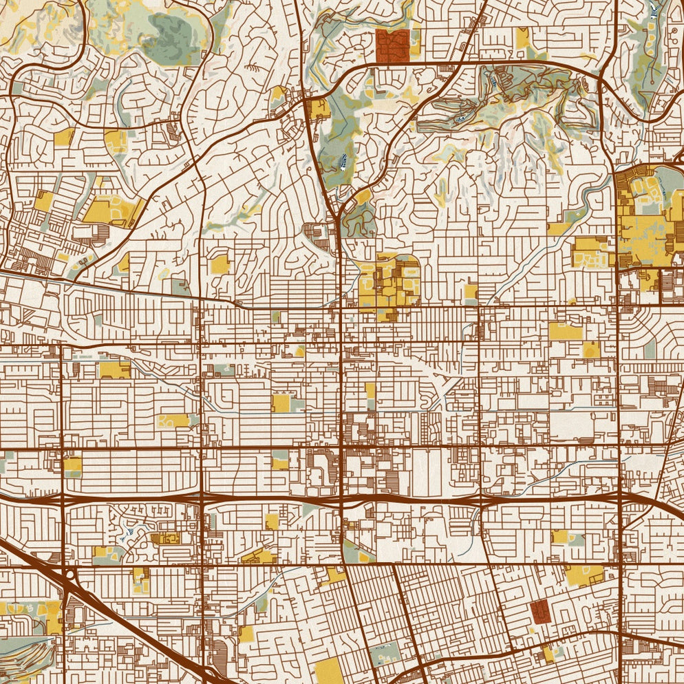 Fullerton - California Map Print in Woodblock — JACE Maps