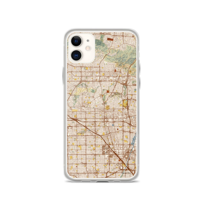 Custom iPhone 11 Fullerton California Map Phone Case in Woodblock
