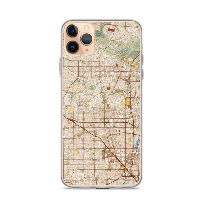 Custom iPhone 11 Pro Max Fullerton California Map Phone Case in Woodblock