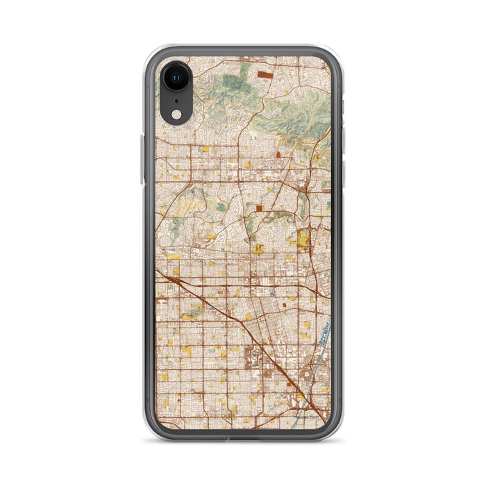Custom iPhone XR Fullerton California Map Phone Case in Woodblock
