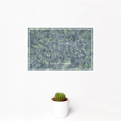 12x18 Fuquay-Varina North Carolina Map Print Landscape Orientation in Afternoon Style With Small Cactus Plant in White Planter