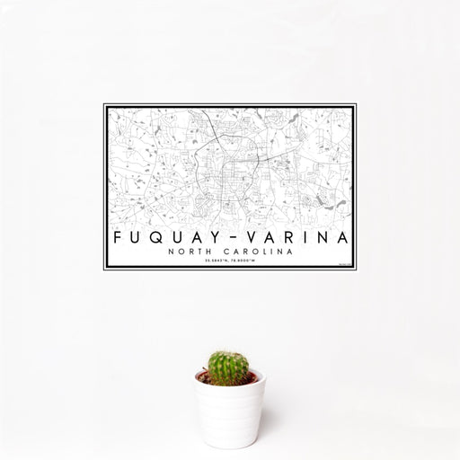 12x18 Fuquay-Varina North Carolina Map Print Landscape Orientation in Classic Style With Small Cactus Plant in White Planter