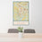 24x36 Fuquay-Varina North Carolina Map Print Portrait Orientation in Woodblock Style Behind 2 Chairs Table and Potted Plant
