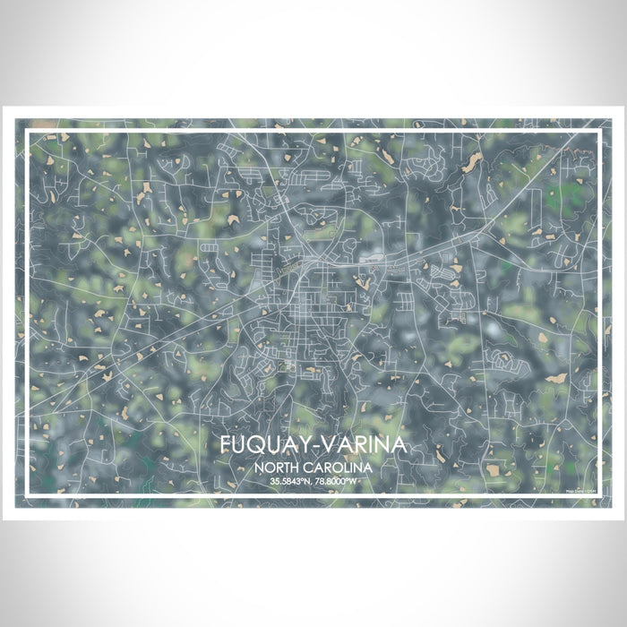 Fuquay-Varina North Carolina Map Print Landscape Orientation in Afternoon Style With Shaded Background