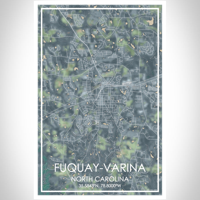 Fuquay-Varina North Carolina Map Print Portrait Orientation in Afternoon Style With Shaded Background