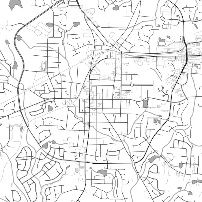 Fuquay-Varina North Carolina Map Print in Classic Style Zoomed In Close Up Showing Details